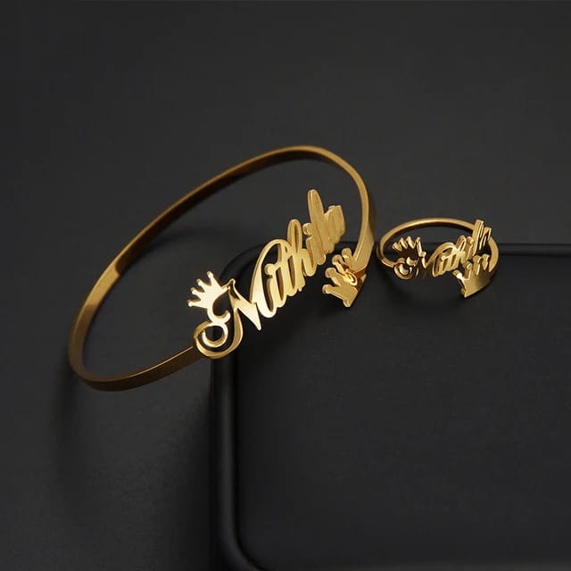 Combo Customized Name Bracelet With Customized Ring