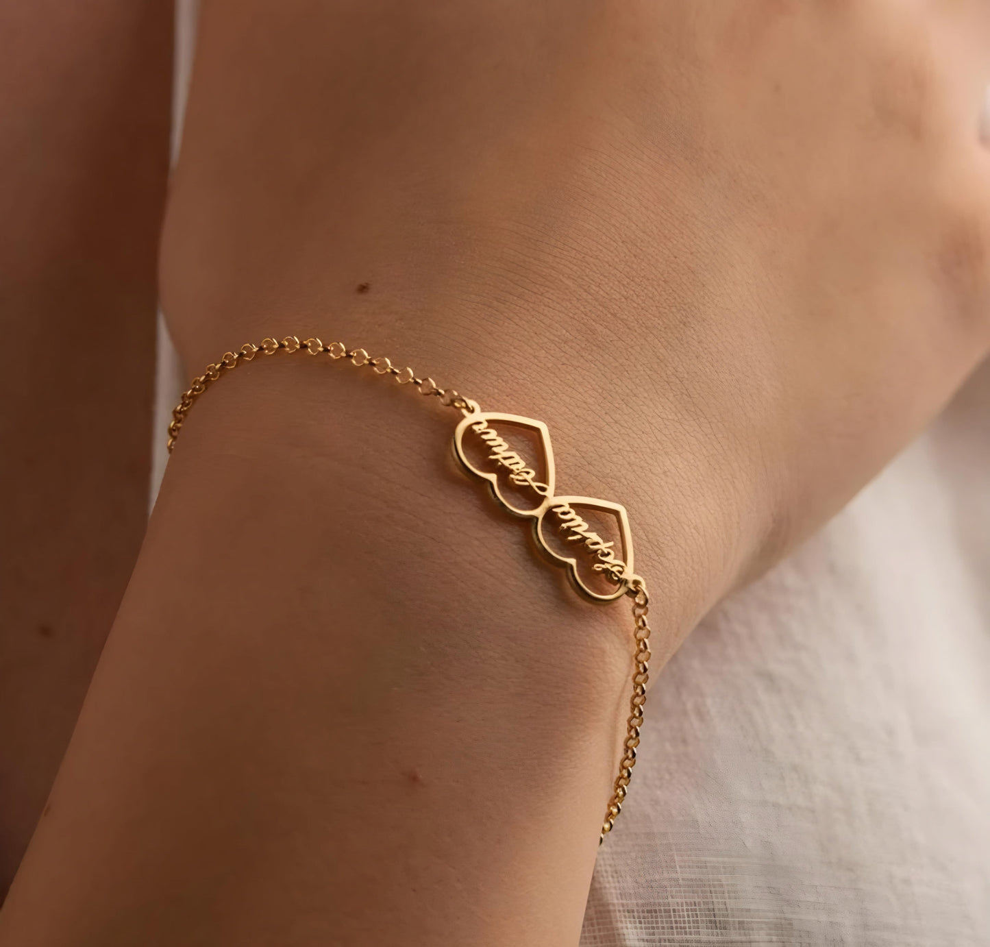 Customized Couple Heart Chain Bracelet