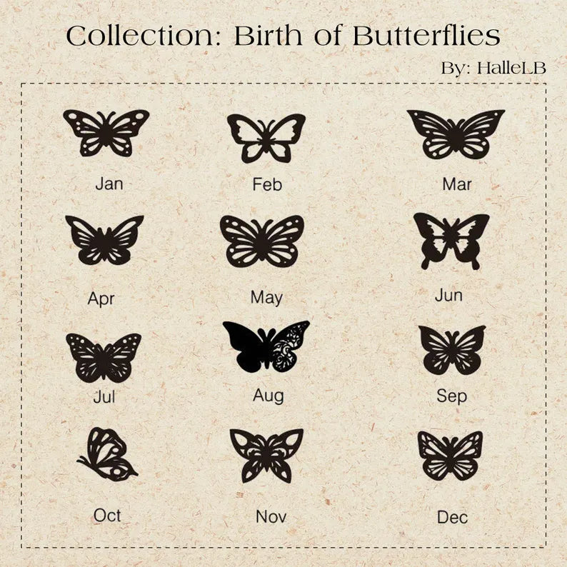 Customized Birth Month Butterfly Name Necklace Twelve Months Butterfly Collection