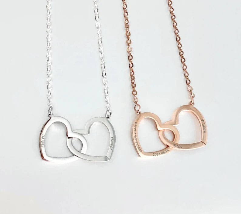 Custom Engraved Name Two Hearts Necklace