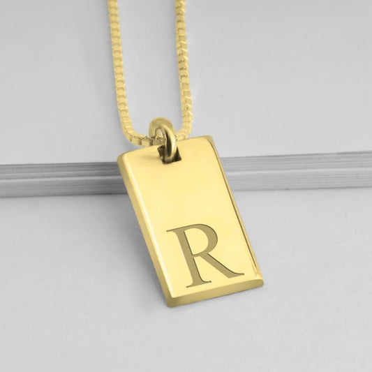 Custom Unisex Small Bar Laser Engraved Letter Pendant